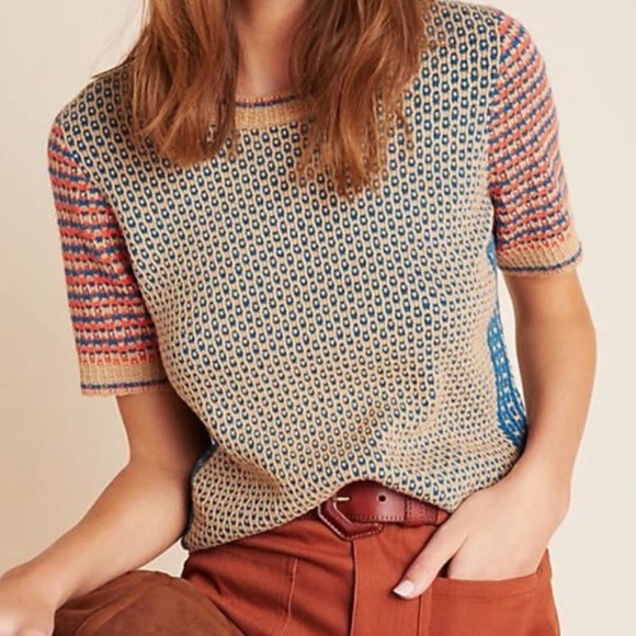 Anthropologie Sweaters - Anthro Short Sleeves Knit Keaton Sweater Honey